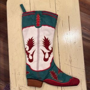 Vintage Look Western Cowboy Boot Stocking  -Green, Gold and Red